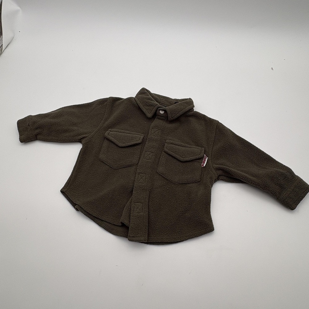Faded Glory Shirt Jacket Boys 9-12M Green Fleece Snap Front Casual Fall‎ Winter